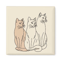 Three Cats Minimalist Line Art