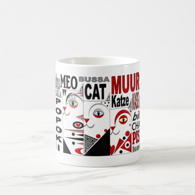 Three Cats Mug 11oz. Red, Black, White (Center)