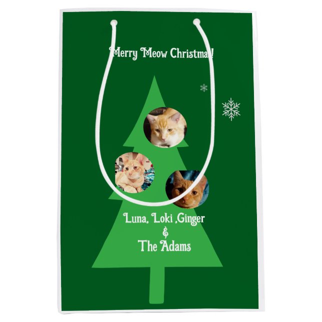 Three Cats Photos, Customize, Christmas Gift Bag (Front)