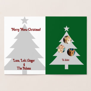 Three Cats Photos, Personalized Christmas  Foil Card