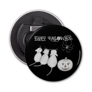 Three Cats, Pumpkin, and Spider Halloween Bottle Opener