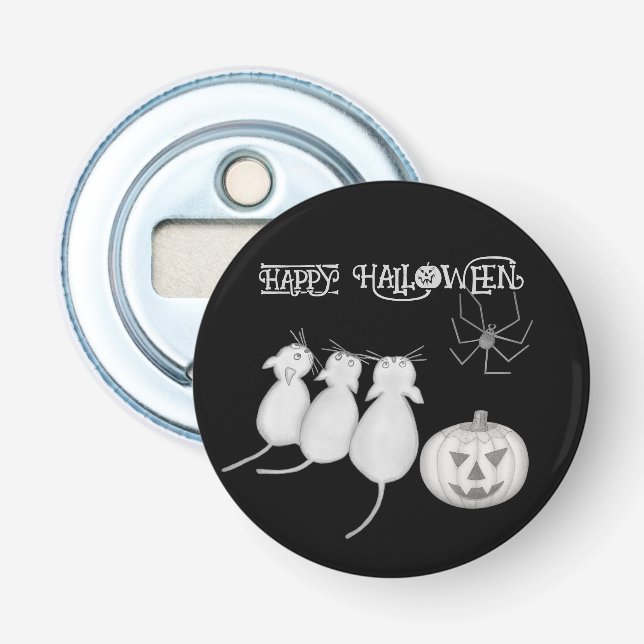 Three Cats, Pumpkin, and Spider Halloween Bottle Opener (Front)