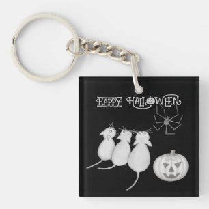 Three Cats, Pumpkin, and Spider Halloween Key Ring