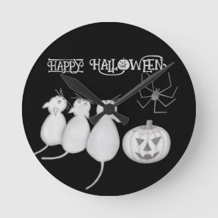 Three Cats, Pumpkin, and Spider Halloween Round Clock