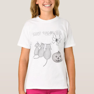 Three Cats, Pumpkin, and Spider Halloween T-Shirt