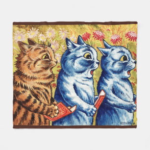 Three cats singing by Louis Wain Fleece Blanket