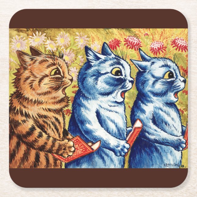 Three cats singing by Louis Wain  Square Paper Coaster (Front)