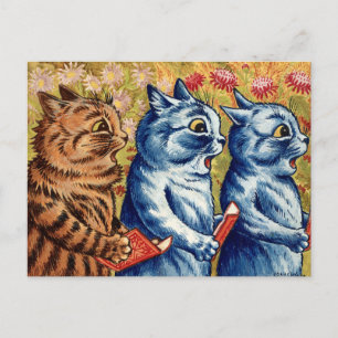 Three cats singing. Gouache by Louis Wain, 1925 Postcard