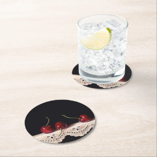 Three Cherries on lace Coaster