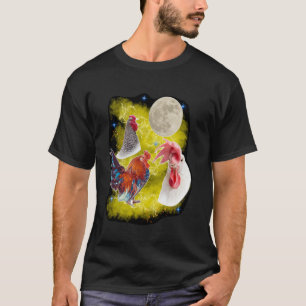 Three Chicken Moon Rooster Crowing at the Moon hen T-Shirt