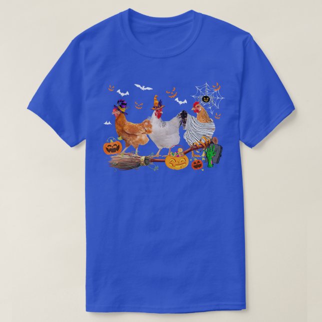 Three Chickens Halloween Mummy Witch Scary Pumpkin T-Shirt (Design Front)