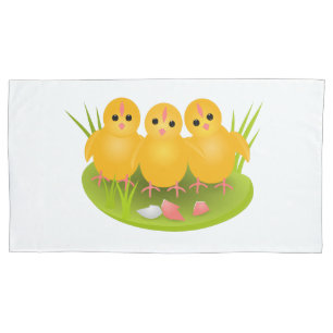 Three chicklings with egg shell pillowcase
