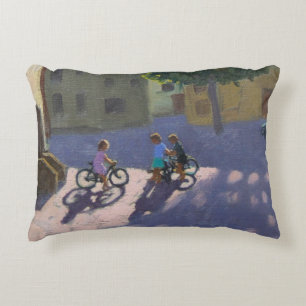 Three children with bicycles Spain Decorative Cushion