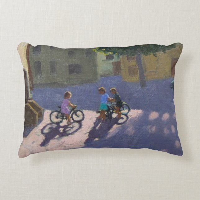 Three children with bicycles Spain Decorative Cushion (Front)