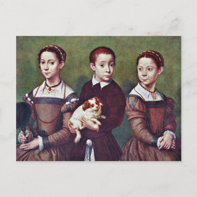Three Children With Dog By Anguissola Sofonisba Postcard (Front)