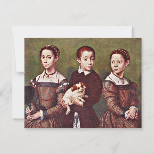 Three Children with Dog, fine art painting Card (Front)