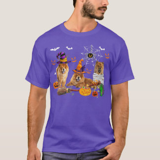 Three Chow Chow Dogs Witch Halloween Mummy Scary P T-Shirt
