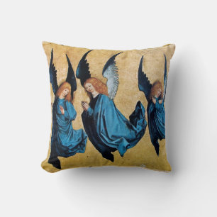 THREE CHRISTMAS ANGELS IN BLUE CUSHION