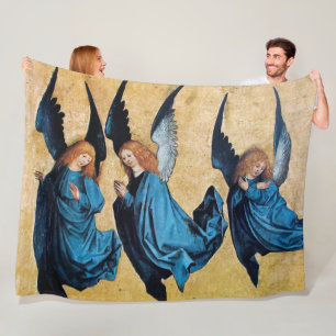 THREE CHRISTMAS ANGELS IN BLUE FLEECE BLANKET