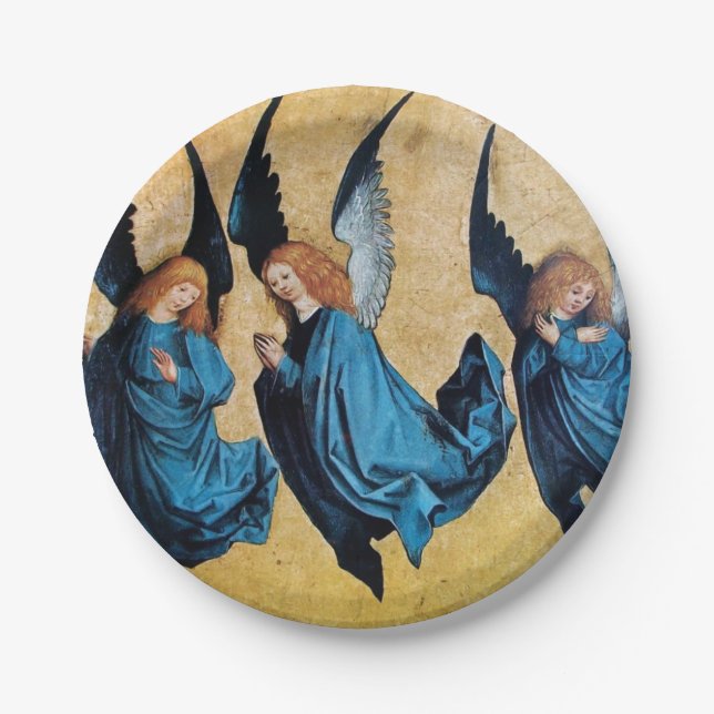 THREE CHRISTMAS ANGELS IN BLUE PAPER PLATE (Front)