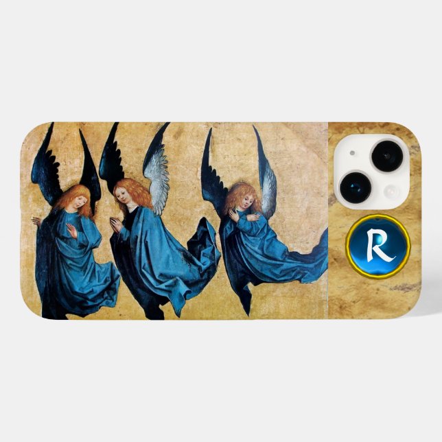 THREE CHRISTMAS ANGELS IN BLUE PARCHMENT MONOGRAM Case-Mate iPhone CASE (Back (Horizontal))