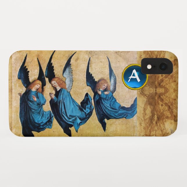 THREE CHRISTMAS ANGELS IN BLUE PARCHMENT MONOGRAM Case-Mate iPhone CASE (Back (Horizontal))
