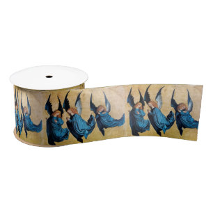 THREE CHRISTMAS ANGELS IN BLUE SATIN RIBBON