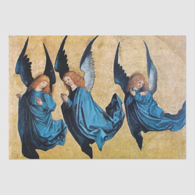 THREE CHRISTMAS ANGELS IN BLUE TISSUE PAPER (Front)