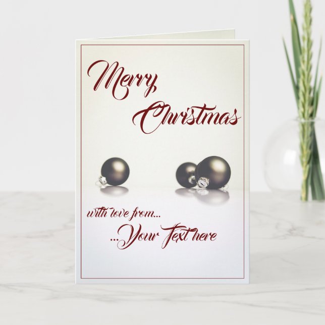 Three christmas balls in front of light background card (Front)
