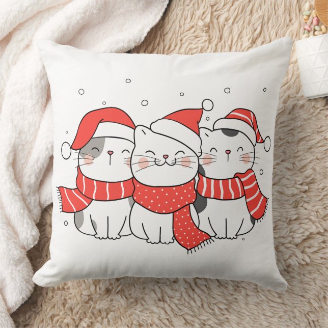 Three Christmas Cats in Hats and Scarves Cushion (Blanket)