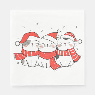 Three Christmas Cats in Hats and Scarves Napkin