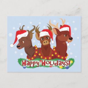 Three Christmas Deer Holiday Postcard