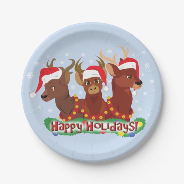 Three Christmas Deer Paper Plate (Front)