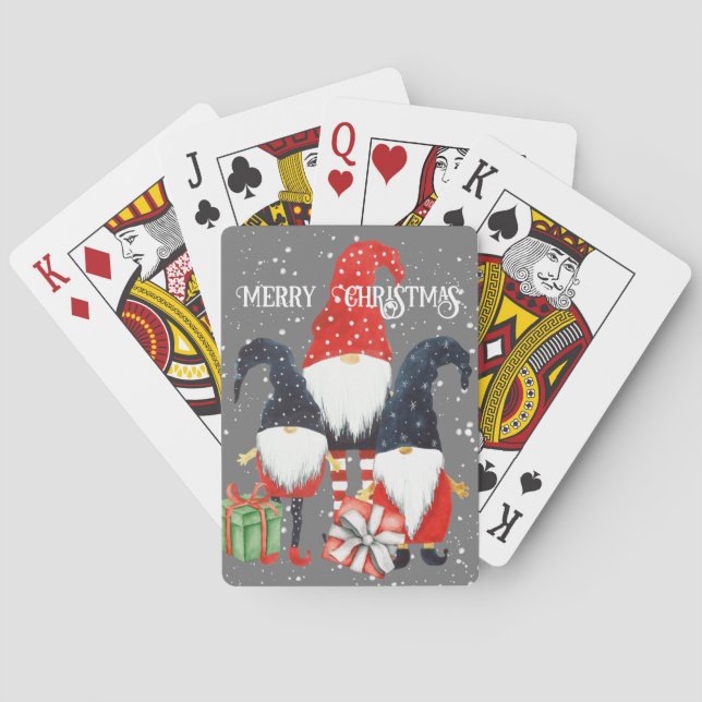Three Christmas Elves with Packages Playing Cards (Back)