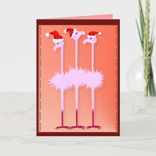 Three Christmas Flamingos Card (Front)