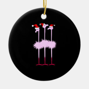 Three Christmas Flamingos Ceramic Ornament