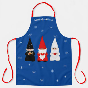 Three Christmas Gnomes on Royal Blue Apron