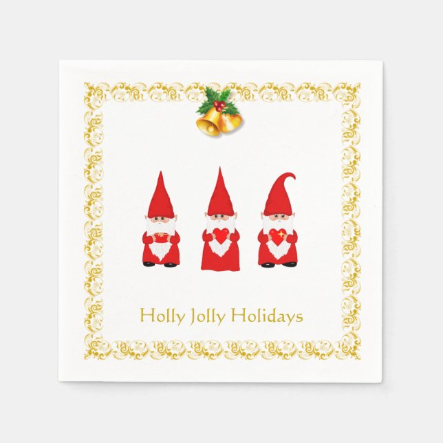 Three Christmas Gnomes on White Napkins (Front)