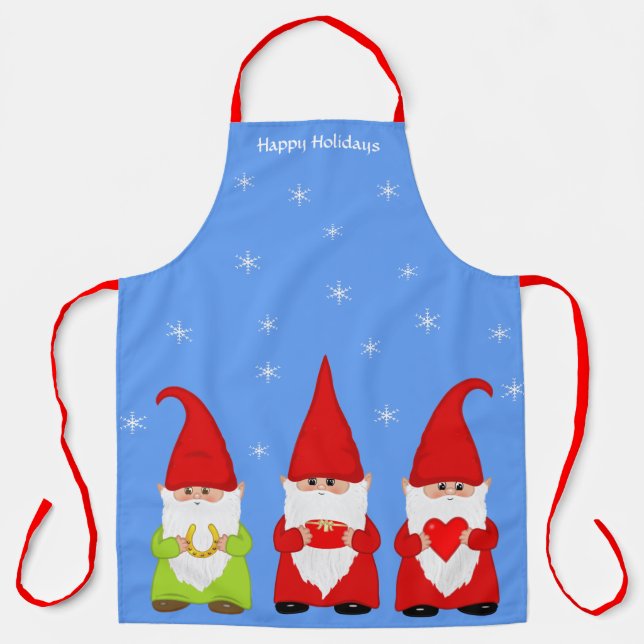 Three Christmas Gnomes & Snowflakes  Apron (Front)