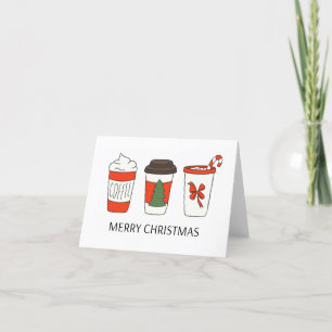 Three Christmas Paper Coffee Cups, Hot Drinks Thank You Card