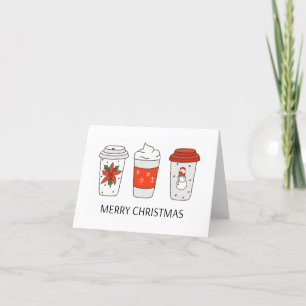 Three Christmas Paper Coffee Cups, Sleeves, Lids  Thank You Card