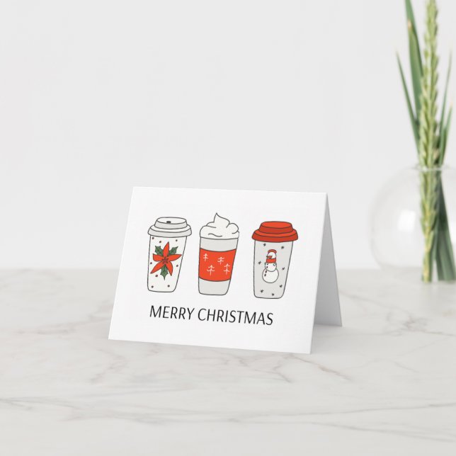 Three Christmas Paper Coffee Cups, Sleeves, Lids  Thank You Card (Front)