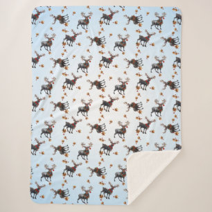 Three Christmas Reindeers Sherpa Blanket