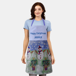 Three Christmas Snowmen Apron