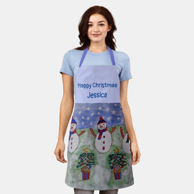 Three Christmas Snowmen Apron (Worn)