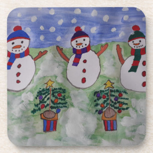 Three Christmas Snowmen Coaster