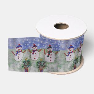 Three Christmas Snowmen Grosgrain Ribbon