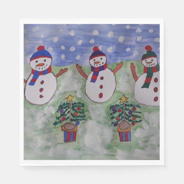 Three Christmas Snowmen Napkin (Front)