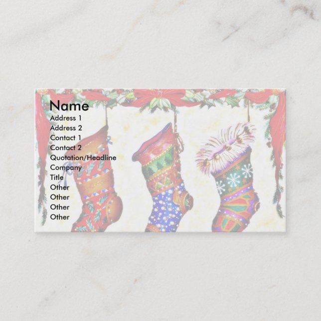 Three Christmas Socks hanging from the chimney for Business Card (Front)