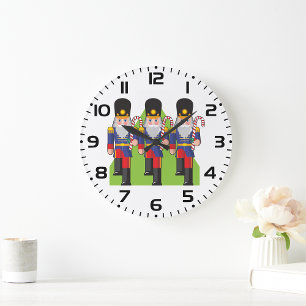 Three Christmas Toy Soldiers Large Clock